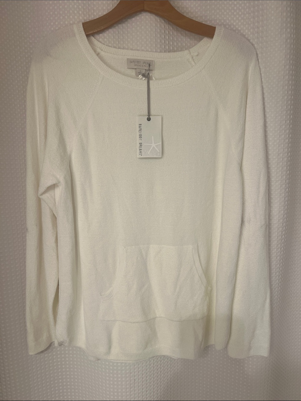 Barefoot Dreams Ivory Lightweight Crew Pullover with Front Pocket